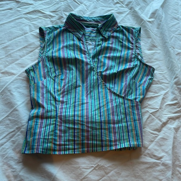Vintage Harve Benard Blue Striped Wrap Tie Sleeveless Top. Medium - Picture 3 of 9